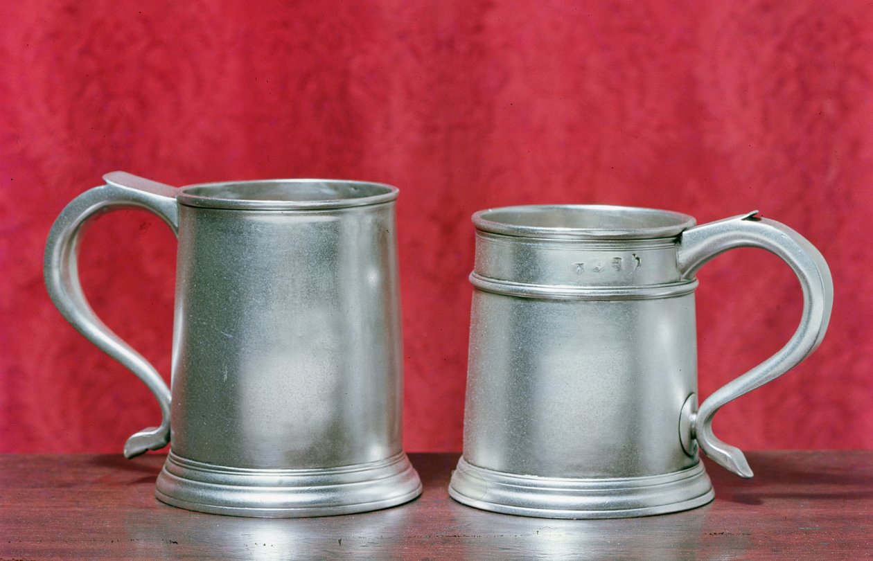 Tankards, left to right: by Timbrell and Bentley of London, 1713; by Nathaniel Locke of London, 1716 by English School