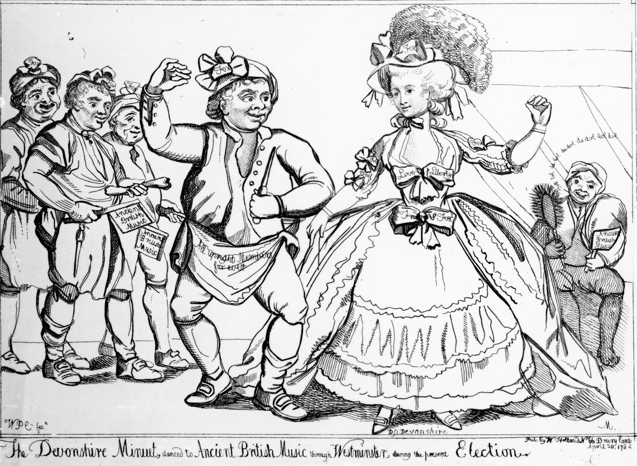 The Devonshire Minuet, Danced to Ancient British Music through Westminster during the Election, Print Made by William Paulet Carey by English School