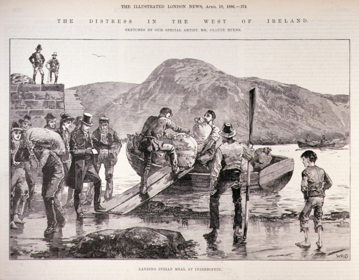 The Distress in the West of Ireland: Landing Indian Meal at Inishboffin by English School