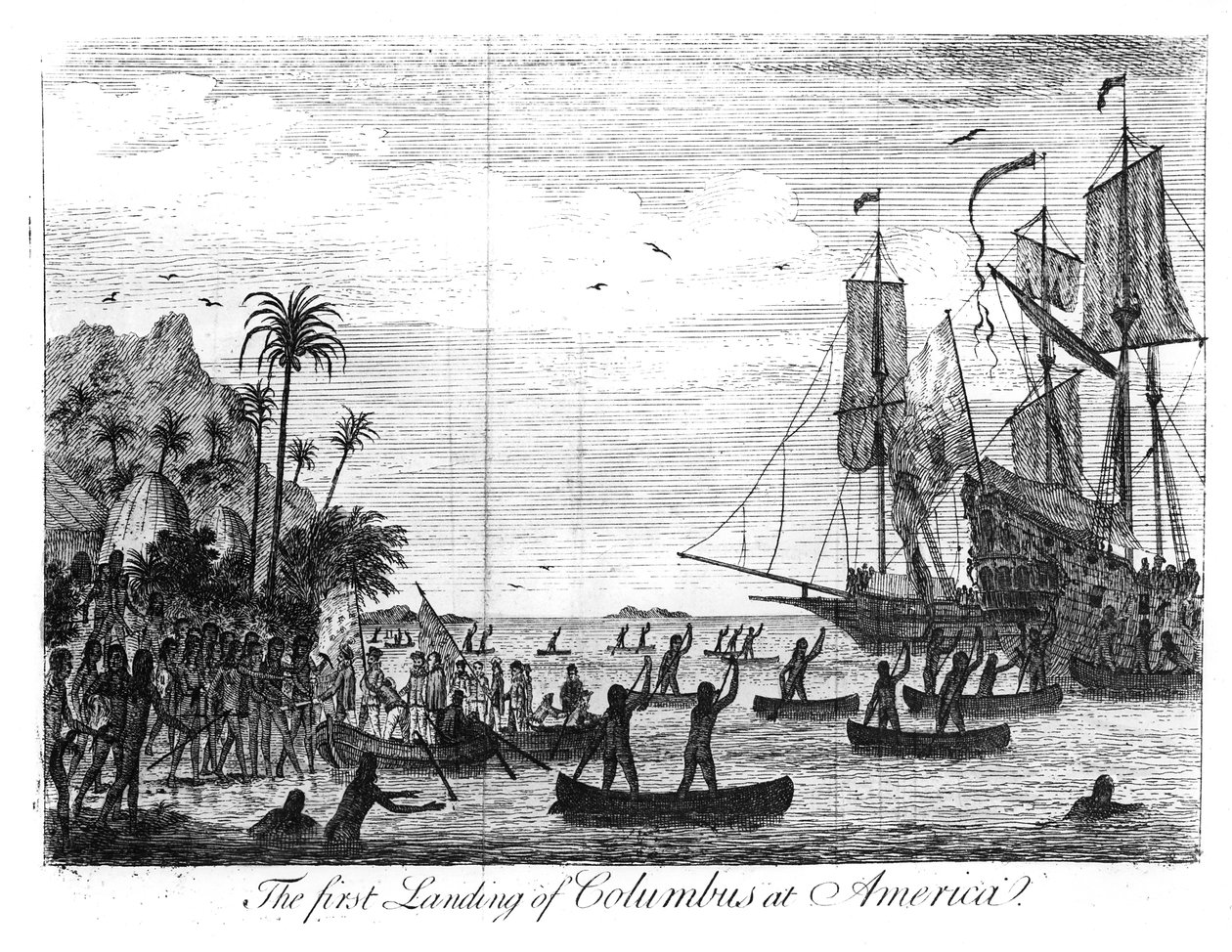 The First Landing of Columbus in America by English School