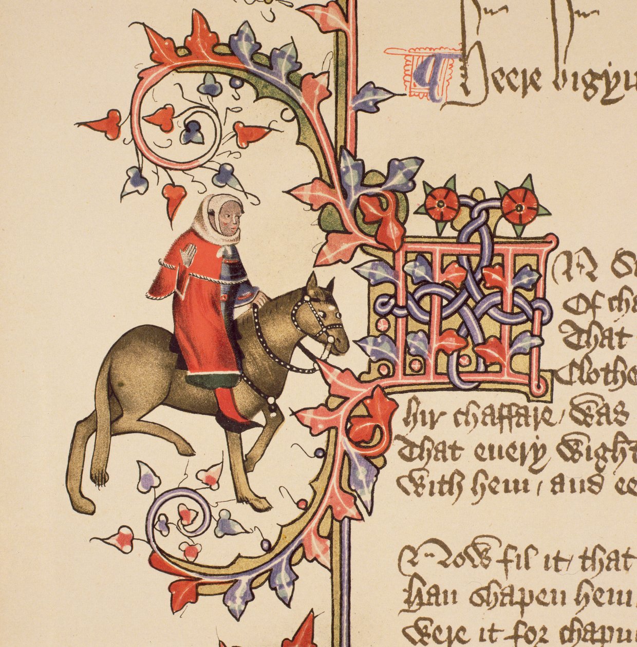The Man of Law (detail) from The Canterbury Tales, by Geoffrey Chaucer, Ellesmere Manuscript, facsimile edition, 1911 by English School