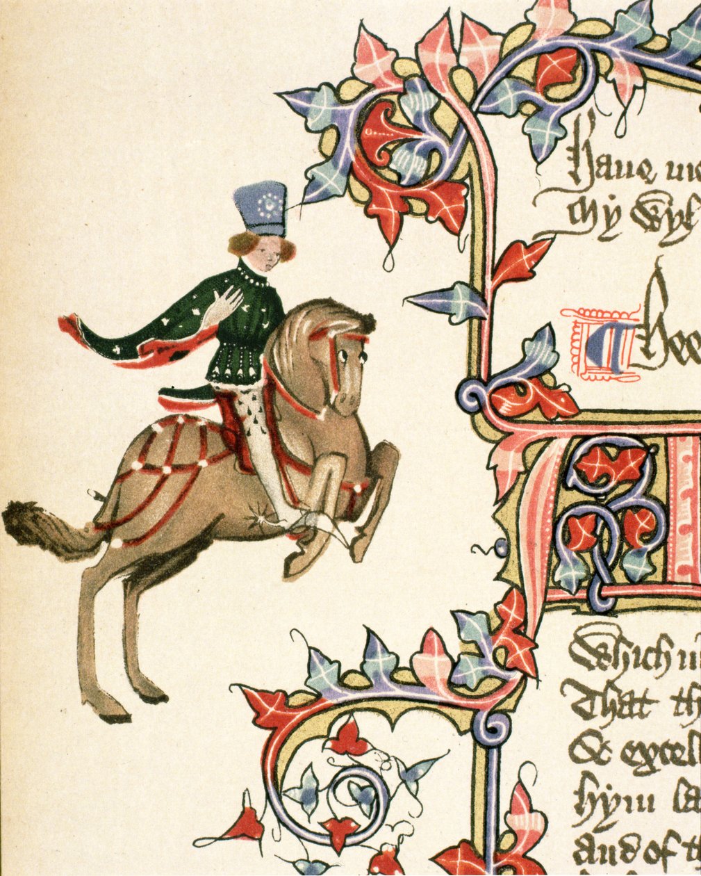 The Squire (detail) from The Canterbury Tales, by Geoffrey Chaucer, Ellesmere Manuscript, facsimile edition, 1911 by English School