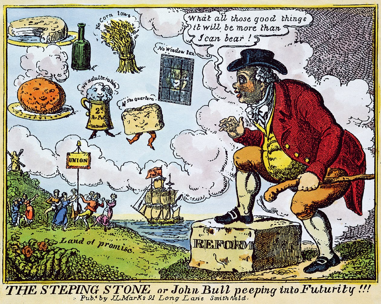 The Stepping Stone, or John Bull Peeping into Futurity by English School