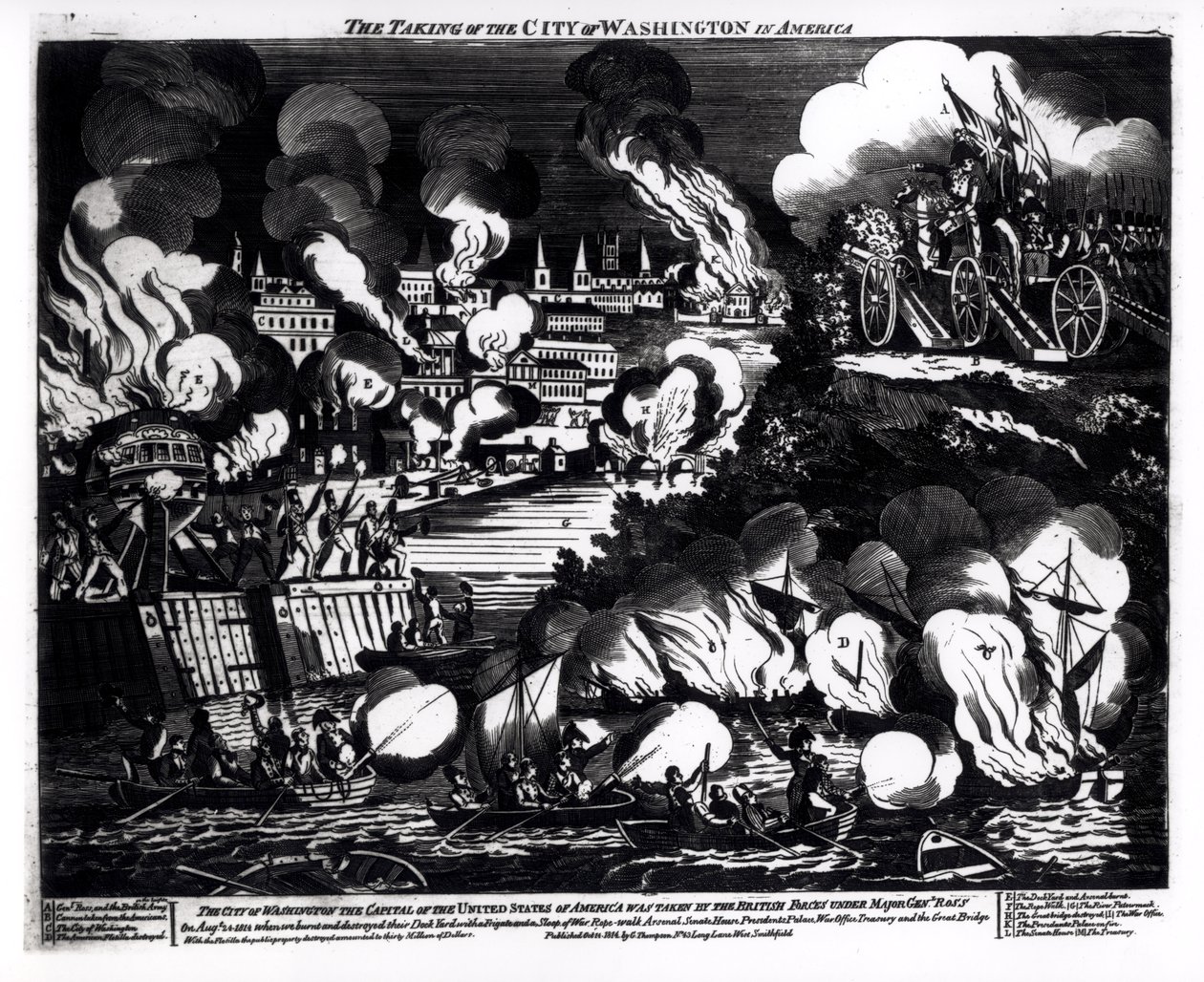 The Taking of the City of Washington in America, 24th August 1814, pub. by G. Thompson by English School