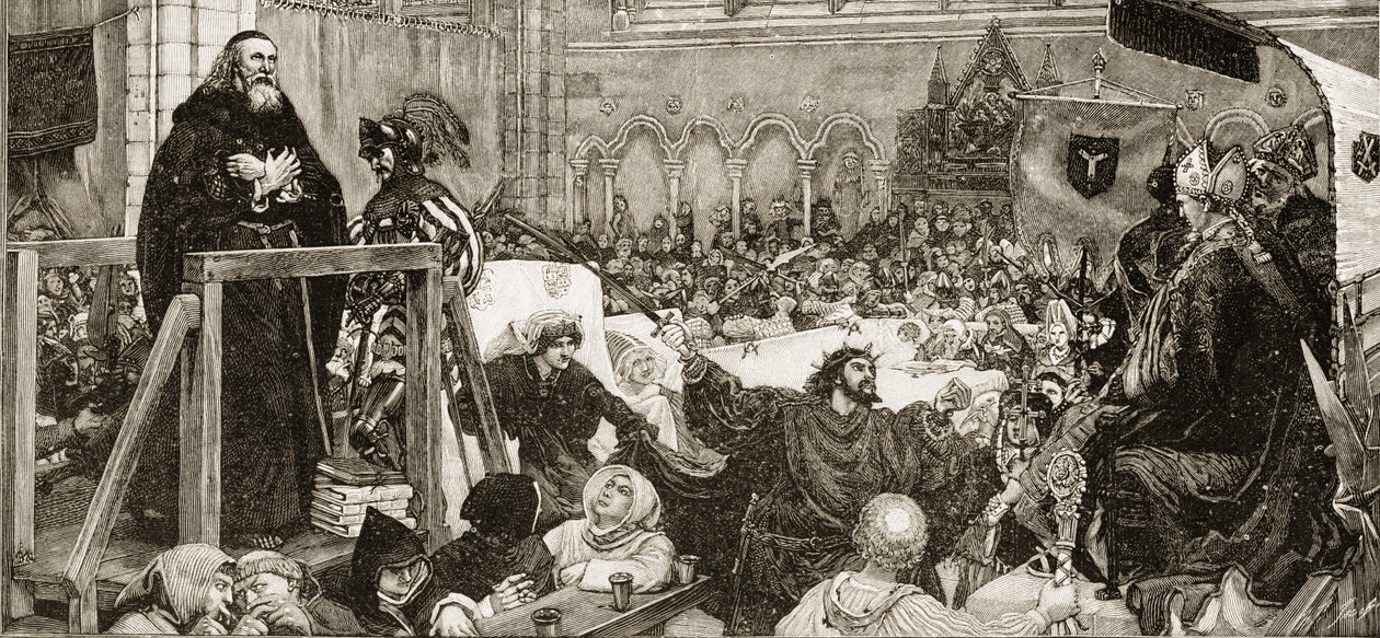 The Trial of John Wycliffe (1330-1384) in 1378 by English School
