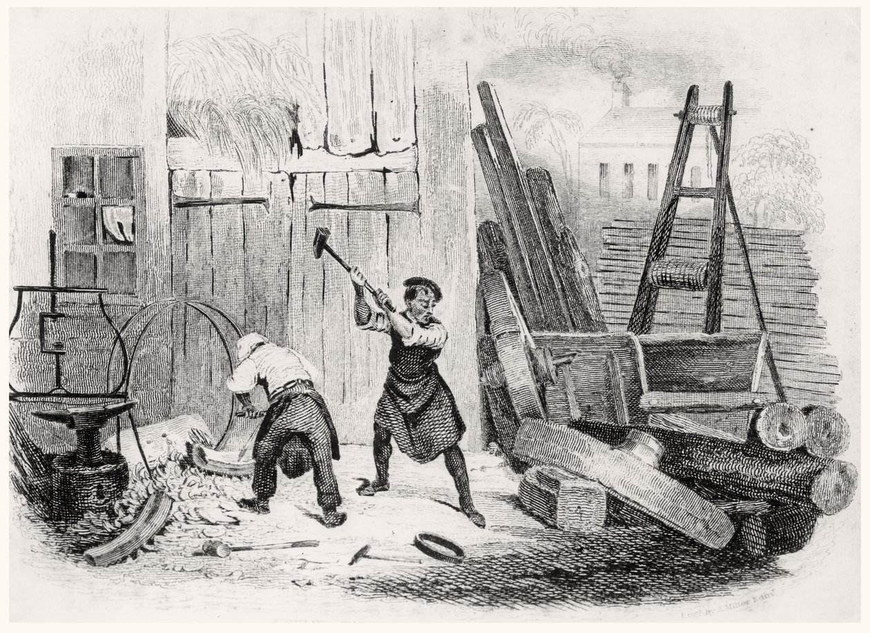 The Wheel Wright, from The Book of Trades, engraved by J. Miller, 1836 by English School