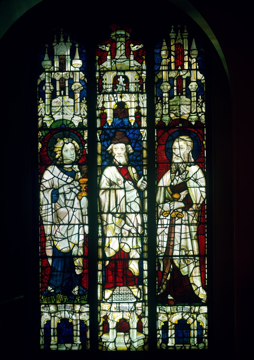 The Winchester window, depicting St. John the Evangelist, St. James the Less and the prophet Zephaniah, 1392 (stained glass) by English School