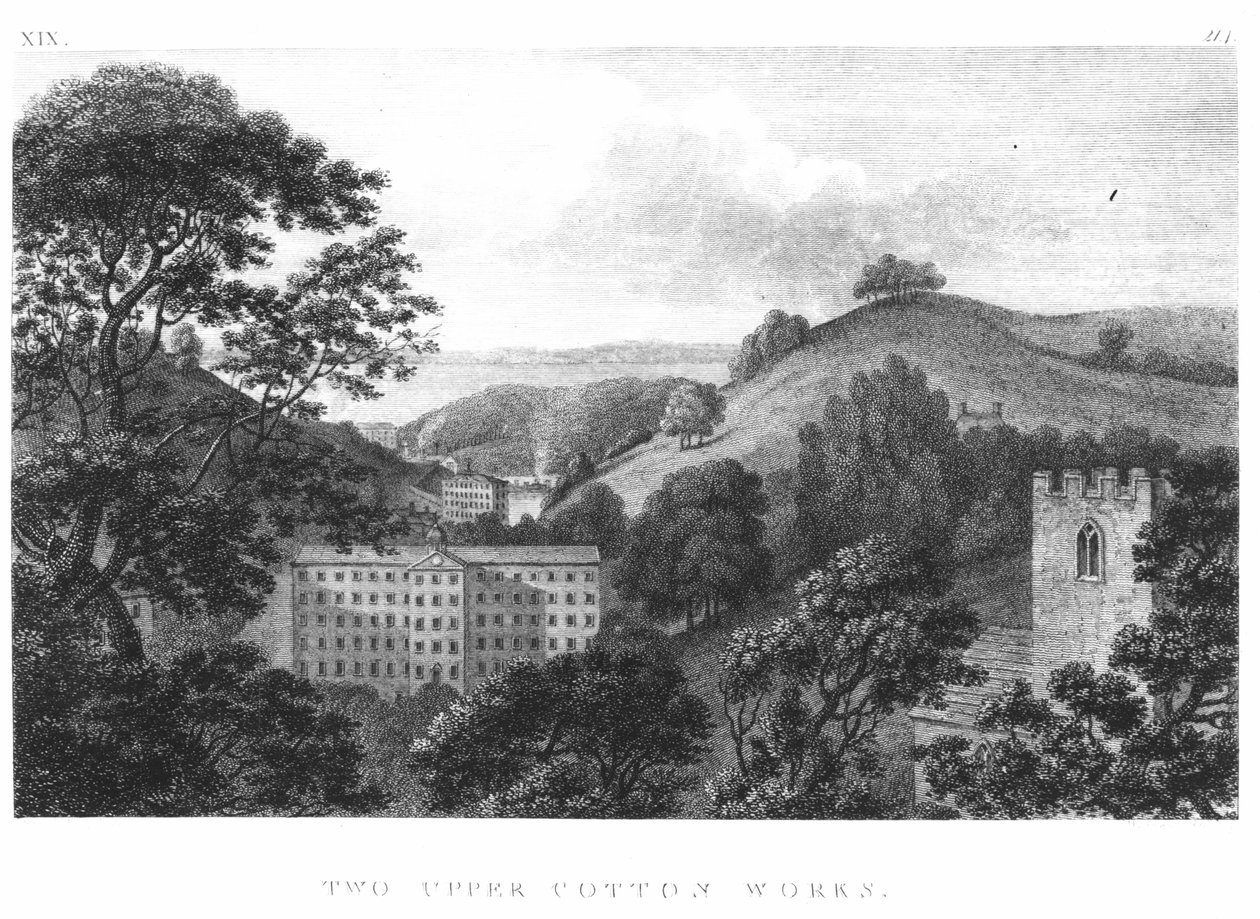 Two Upper Cotton Works, New Lanark Textile Mills, 1796 by English School