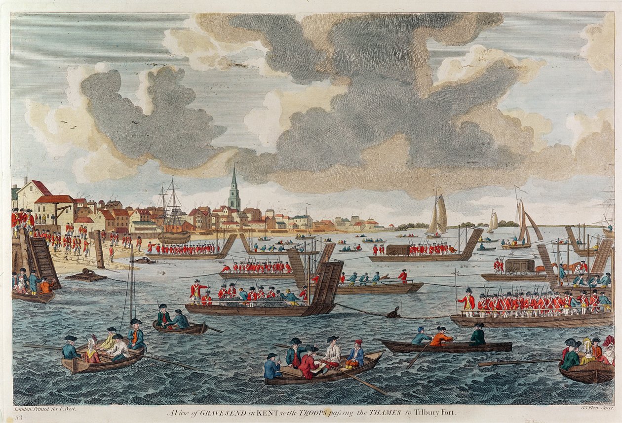 View of Gravesend with Troops Crossing the Thames to Tilbury Fort by English School