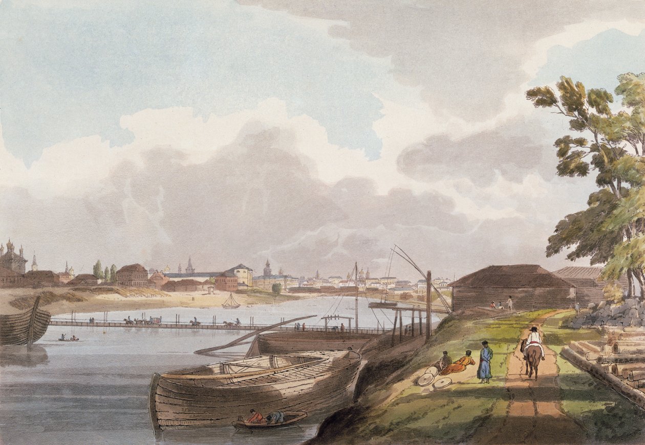 View of the City of Moscow from the Banks of the Mosqua and near the Convent of Spas na Novoi, plate 2 from Historical Sketch of Moscow by English School