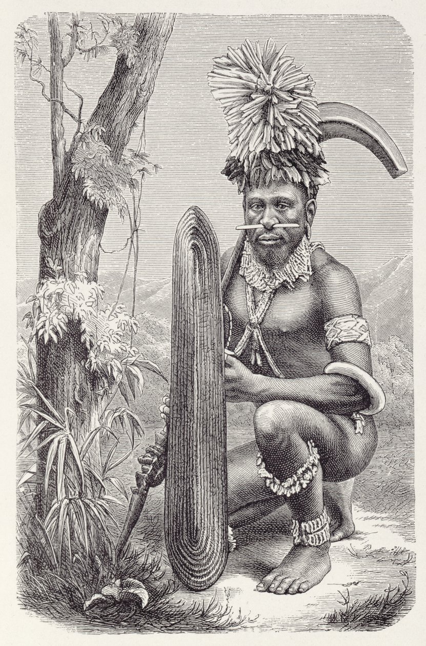 Warrior of the Solomon Islands, from The History of Mankind, Vol.1, by Prof. Friedrich Ratzel, 1896 by English School