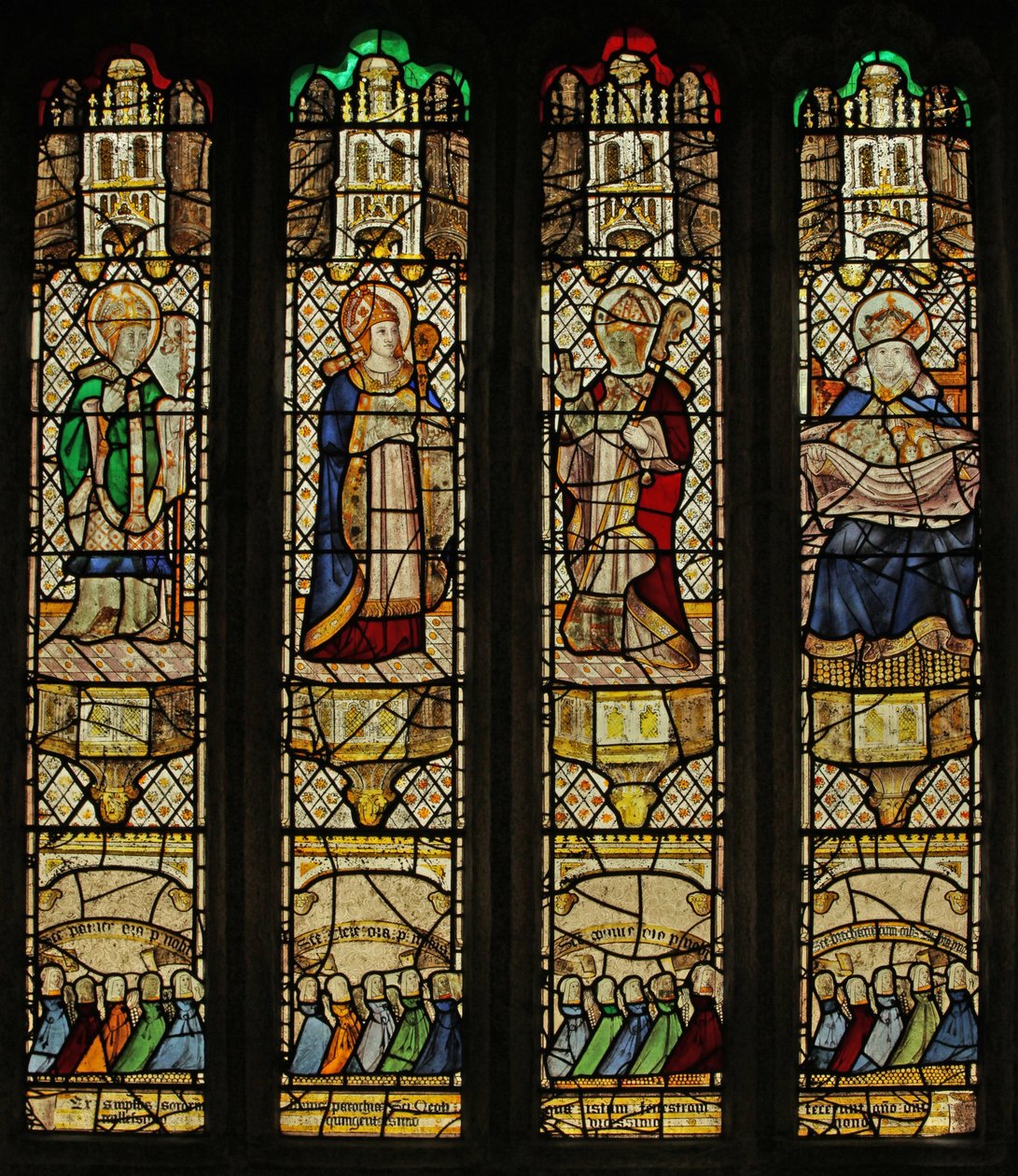 Window n4 depicting three bishop saints and the Bosom of Abraham (stained glass) by English School