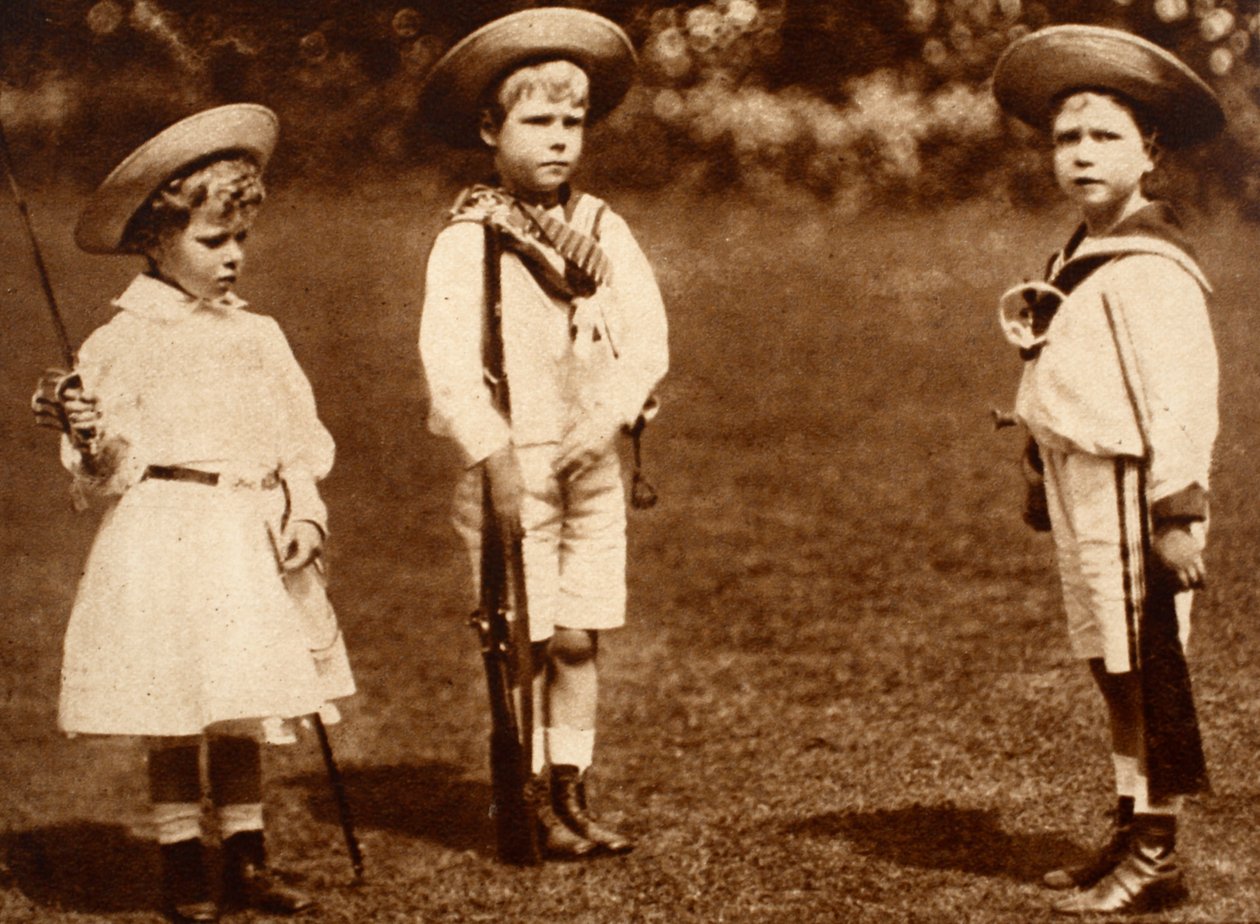 A Young King Edward VIII Drilling His Siblings, the Duke of York and the Princess Royal, c.1899 by English Photographer