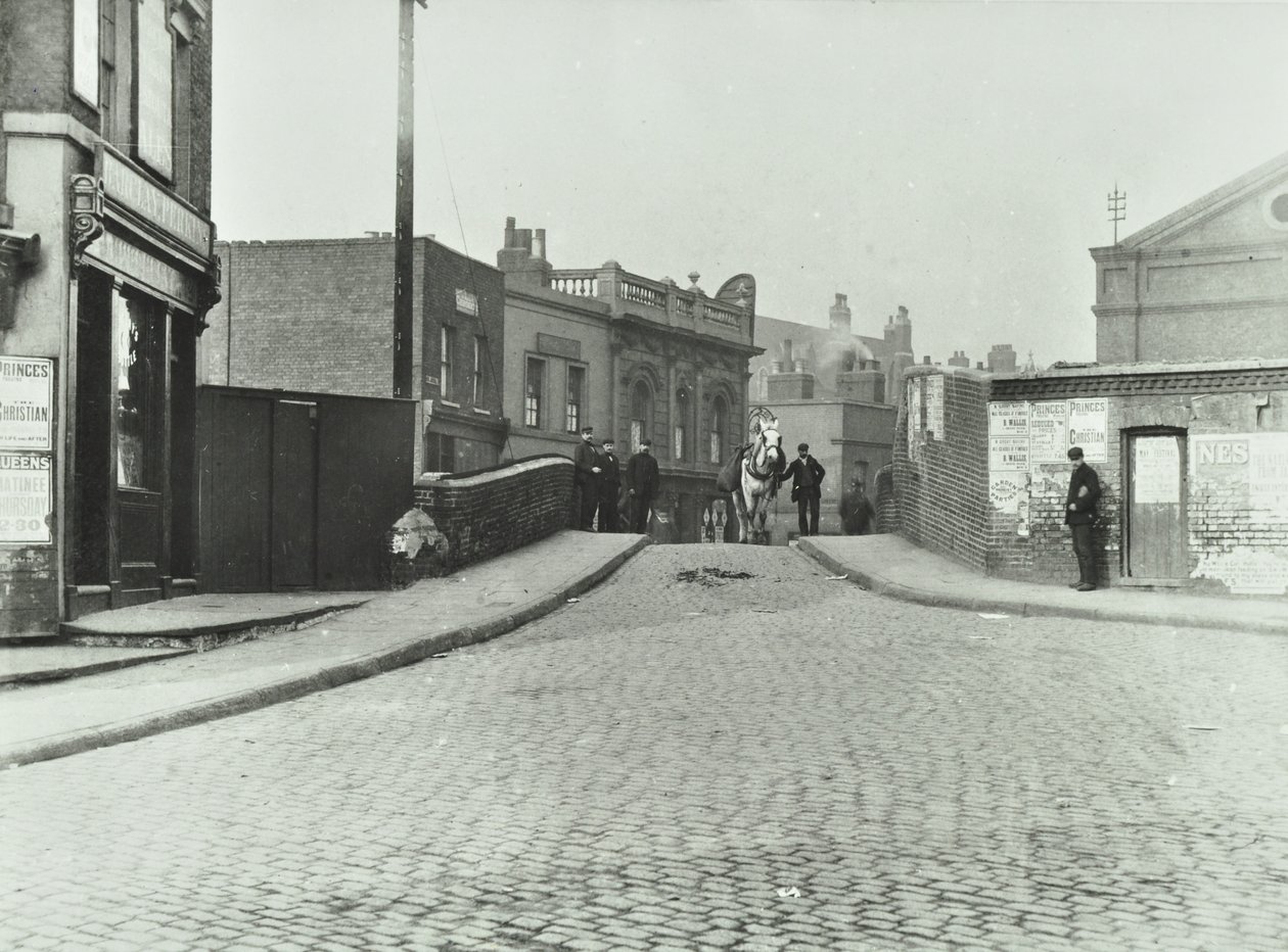 A White Horse Travels Down Rhodeswell Road Towards Old Victory Bridge, 1895 by English Photographer