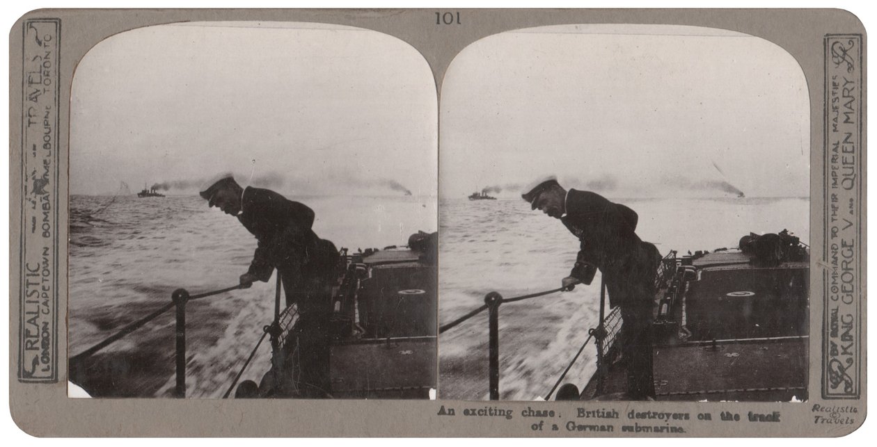 An exciting chase. British destroyers on the track of a German submarine by English Photographer