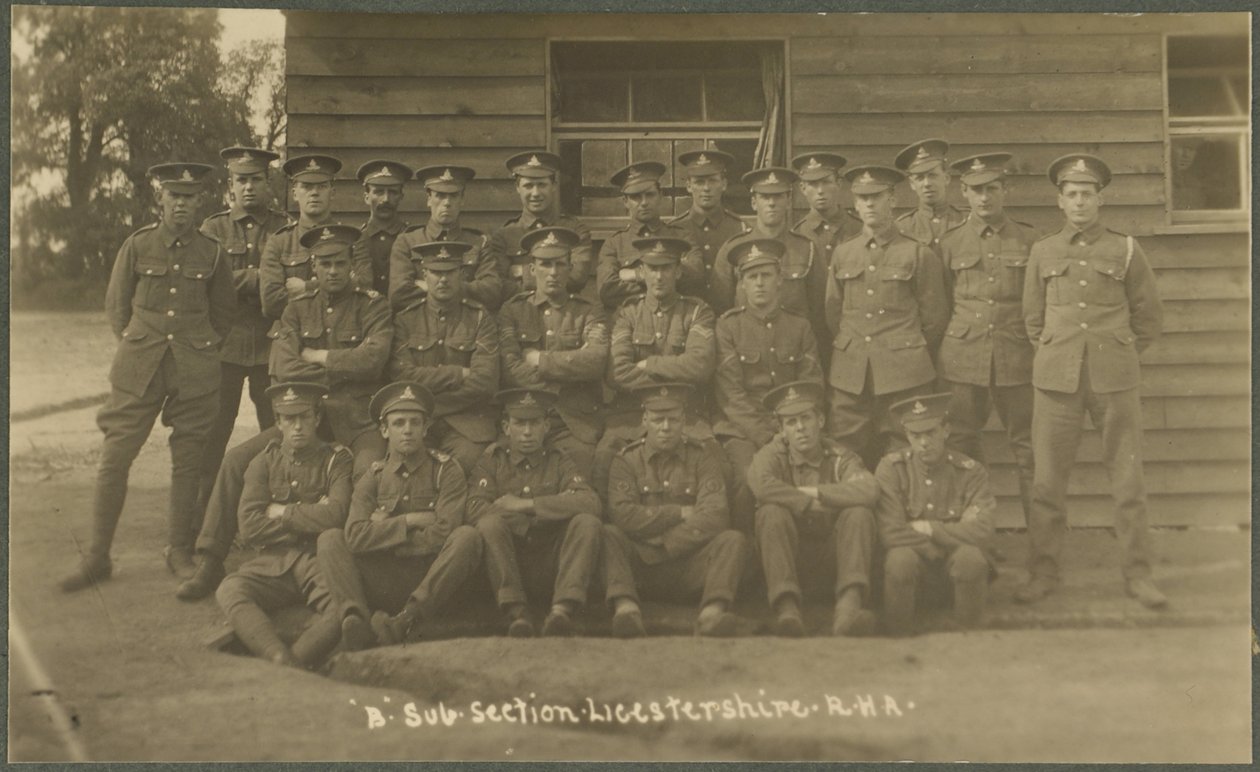 B Sub-section, Leicestershire Royal Horse Artillery, at training camp at Diss, 1914-18 by English Photographer