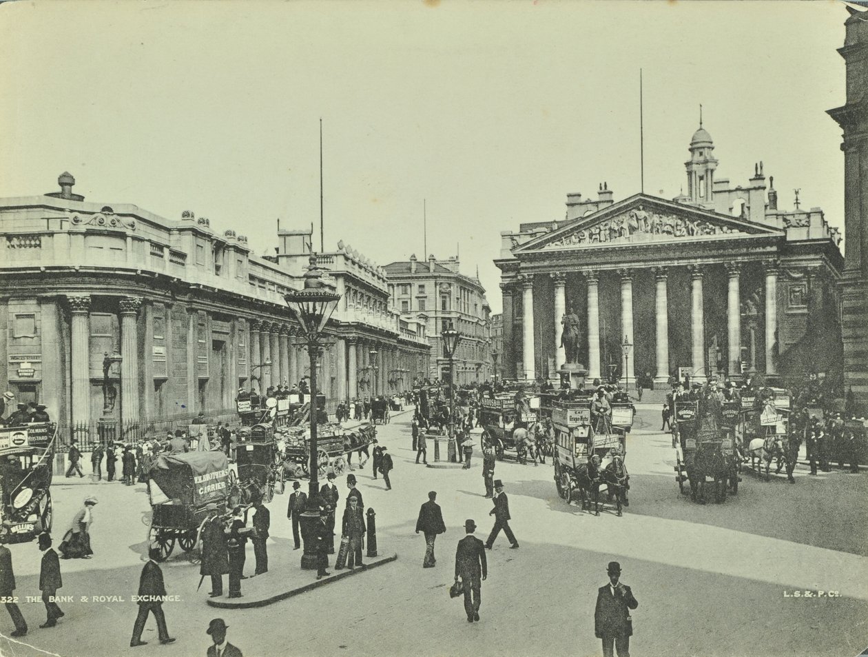 Bank of England and Royal Exchange, Threadneedle Street, City of London, 1890 by English Photographer