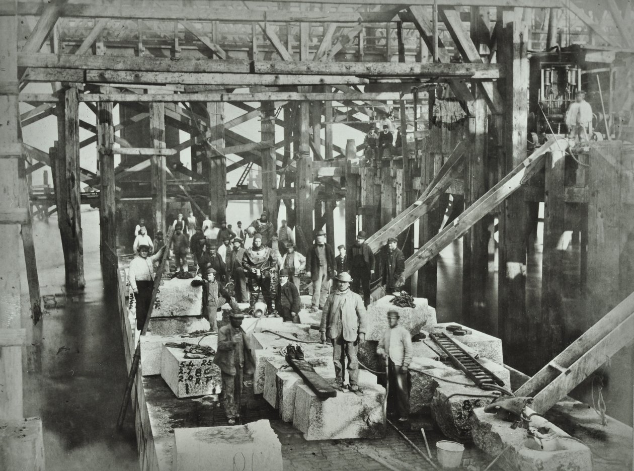 Blackfriars Bridge: Construction Workers, 1869 by English Photographer
