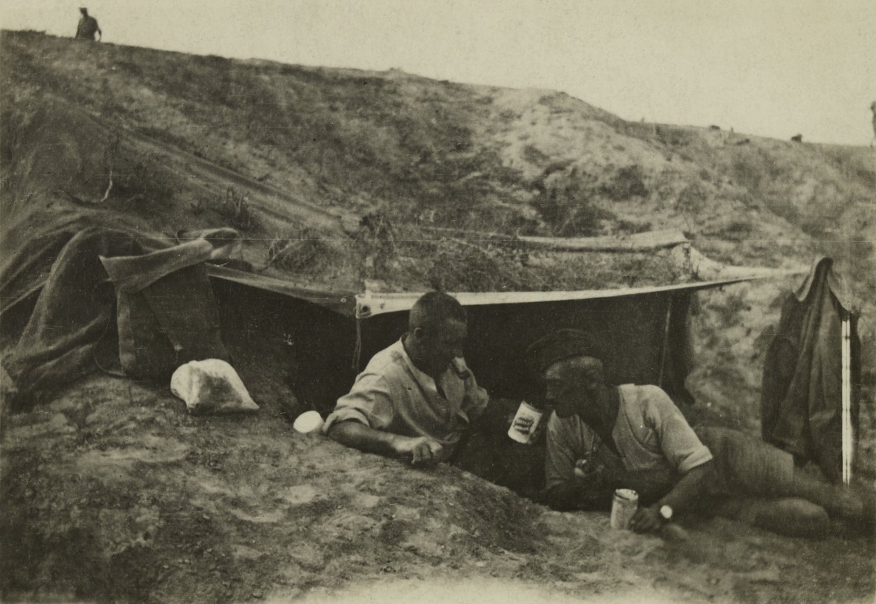 British Soldiers Off-Duty at a Camp at Tel-el-Jemi, Palestine, October 1917 by English Photographer