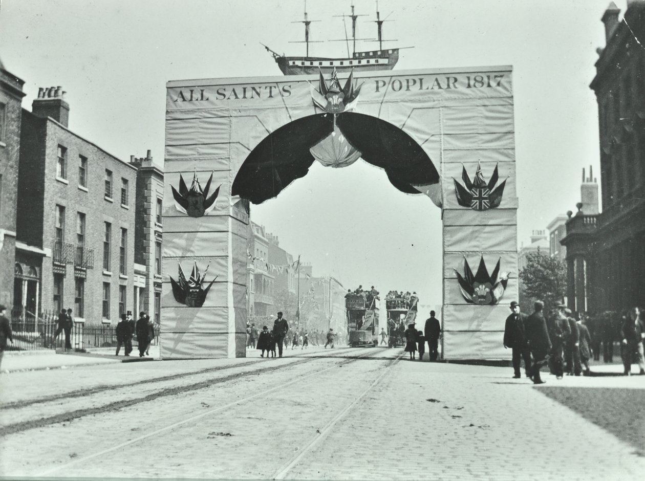East India Dock Road: temporary archway, Victoria Diamond Jubilee, 1897 by English Photographer