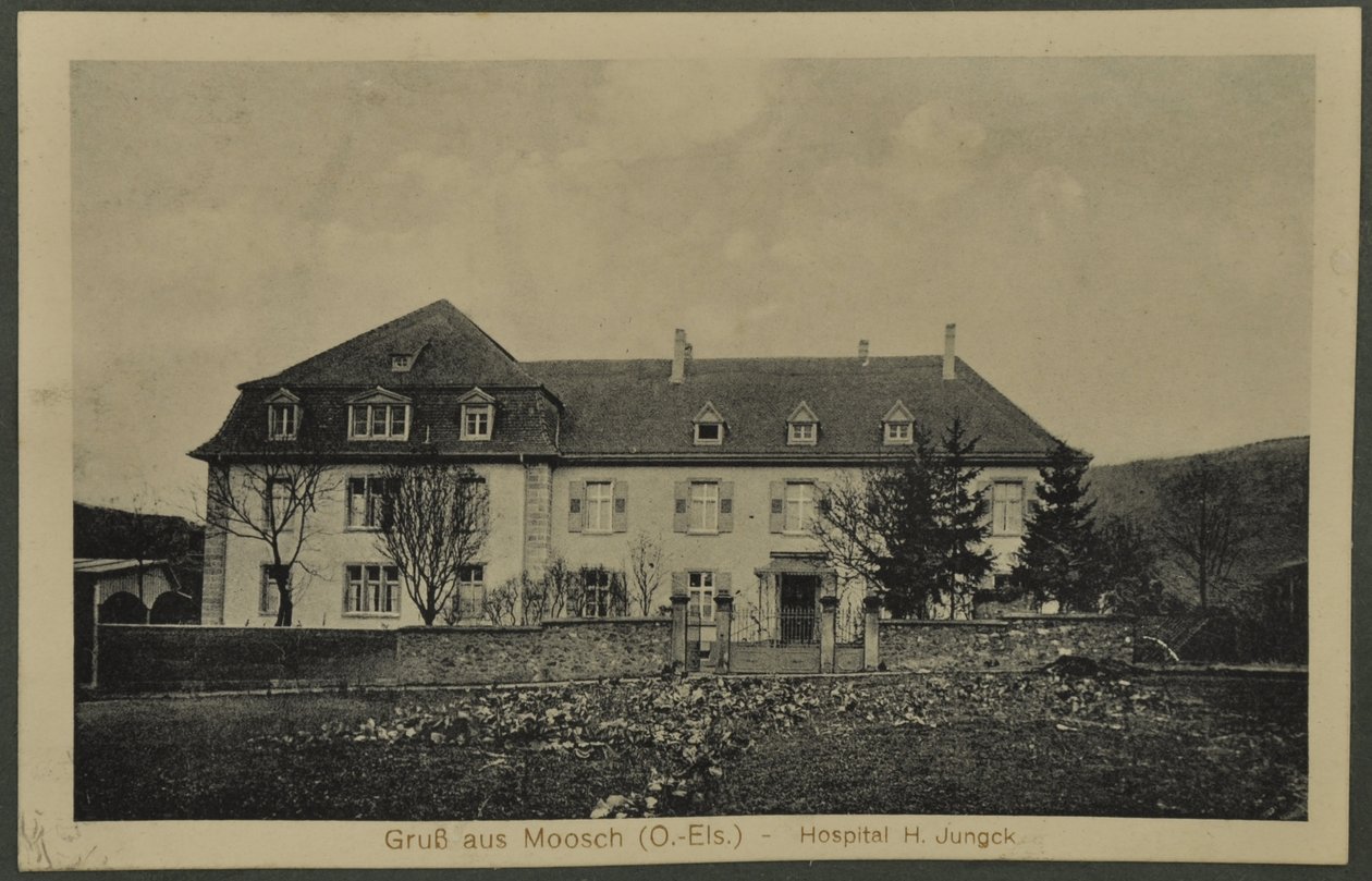 Greetings from Moosch (O.-Els) - Hospital H. Jungck, postcard from Vosges, 1915 by English Photographer