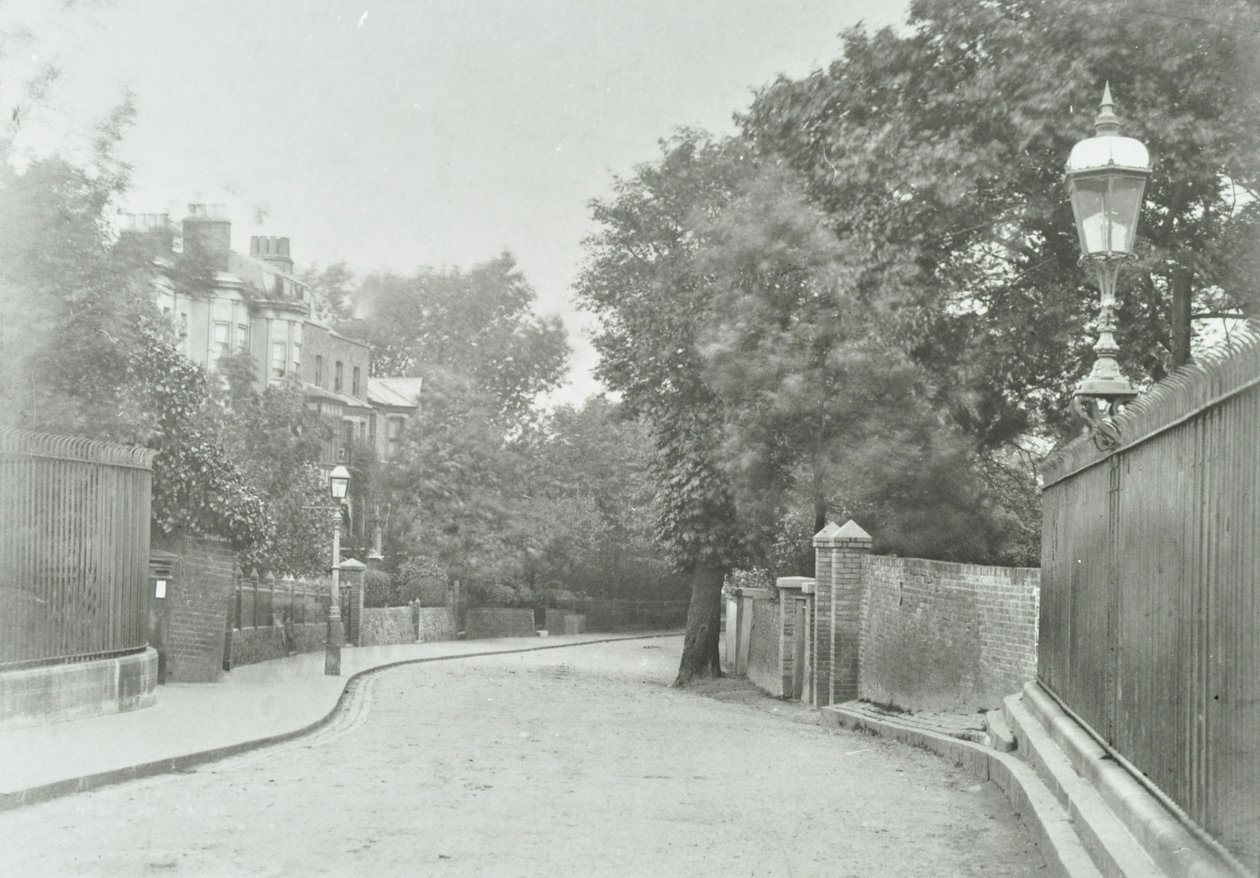 Highgate Archway: Eastern Approach with Old Lamp Fixed to Railings, 1896 by English Photographer