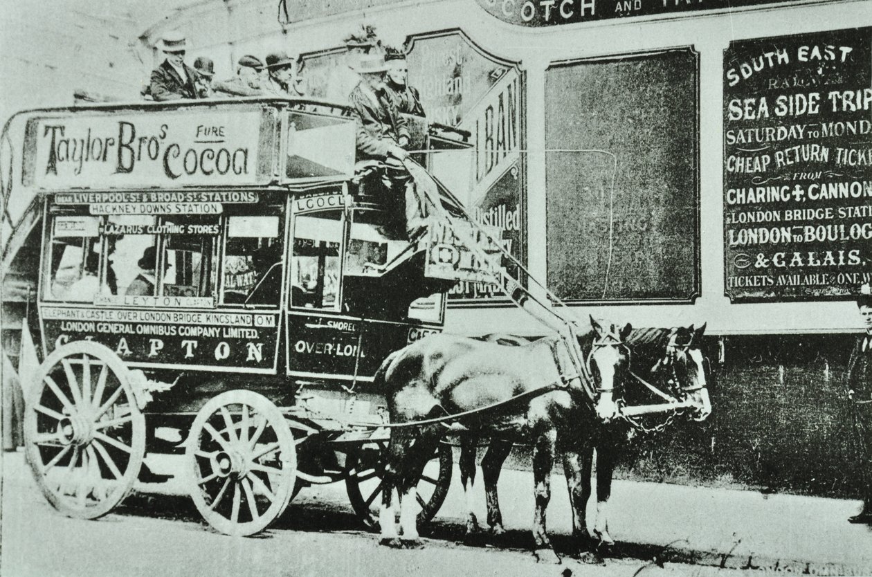 Horse-drawn omnibus with passengers by English Photographer