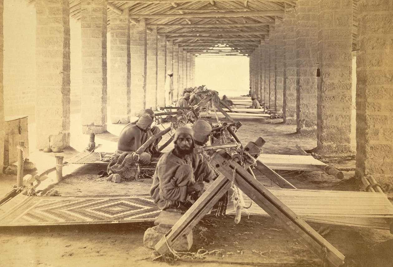 Karachi Jail Weavers. 1873 by English Photographer