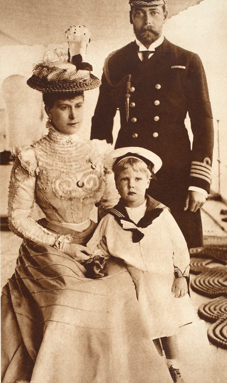 King George V, Queen Mary and Their Son Edward VIII, Aboard H.M.S. Crescent, c.1899 by English Photographer