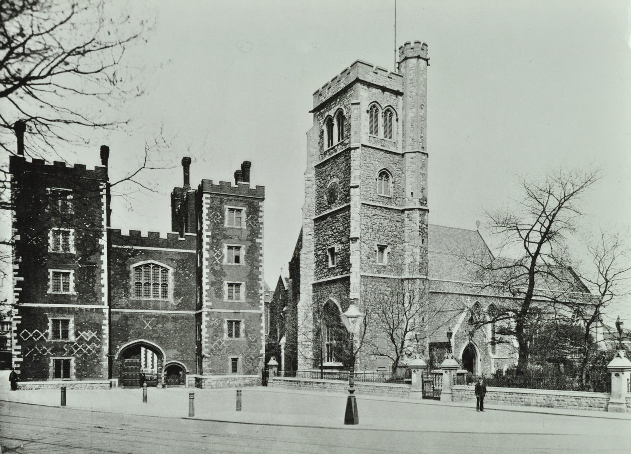 Lambeth PalaceSaint Marys Church, Lambeth Palace Road: gateway and Saint Marys Church, 1890 by English Photographer