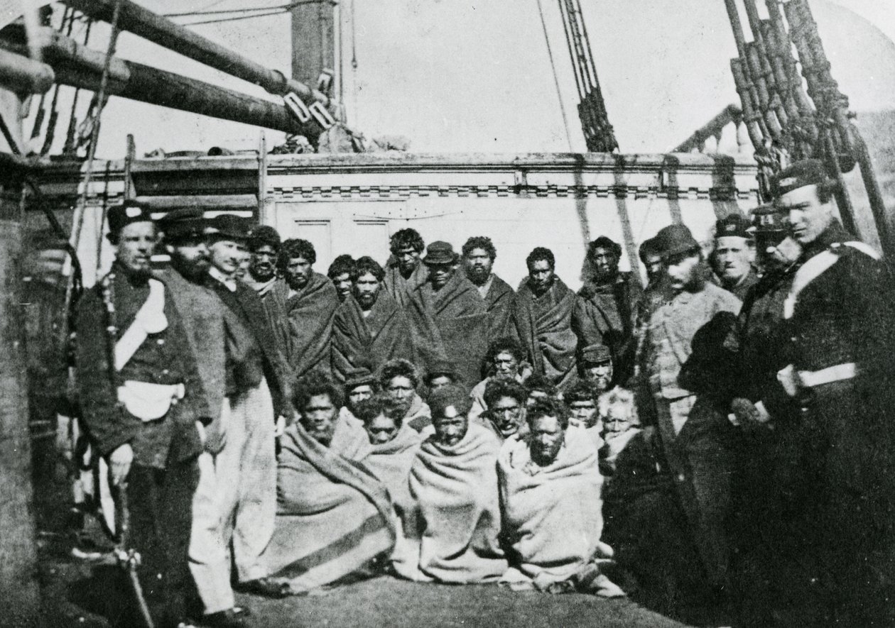 Maori Prisoners on Board a Prison Hulk in Wellington Harbour by English Photographer