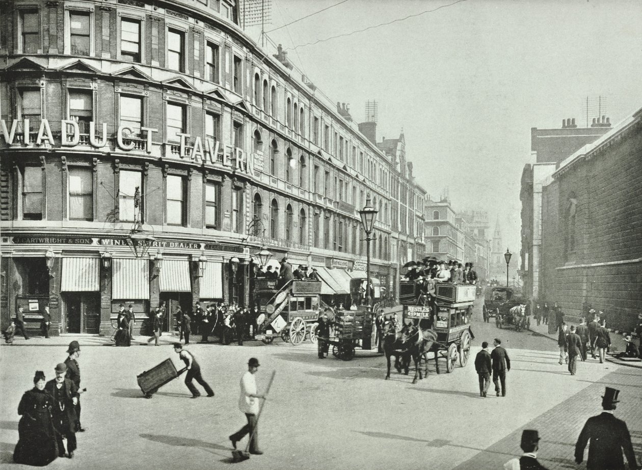Newgate Street, looking east from Old Bailey, City of London, 1890 by English Photographer