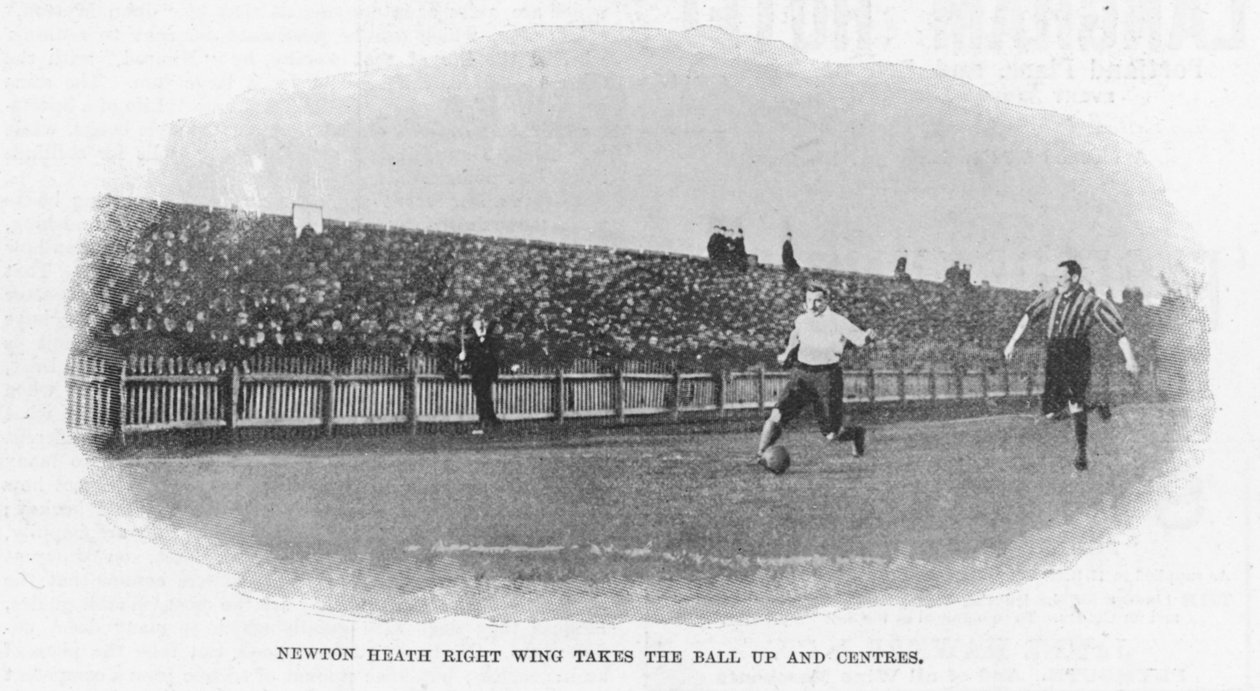 Newton Heath Right Wing Takes the Ball Up and Centres, 1899 by English Photographer
