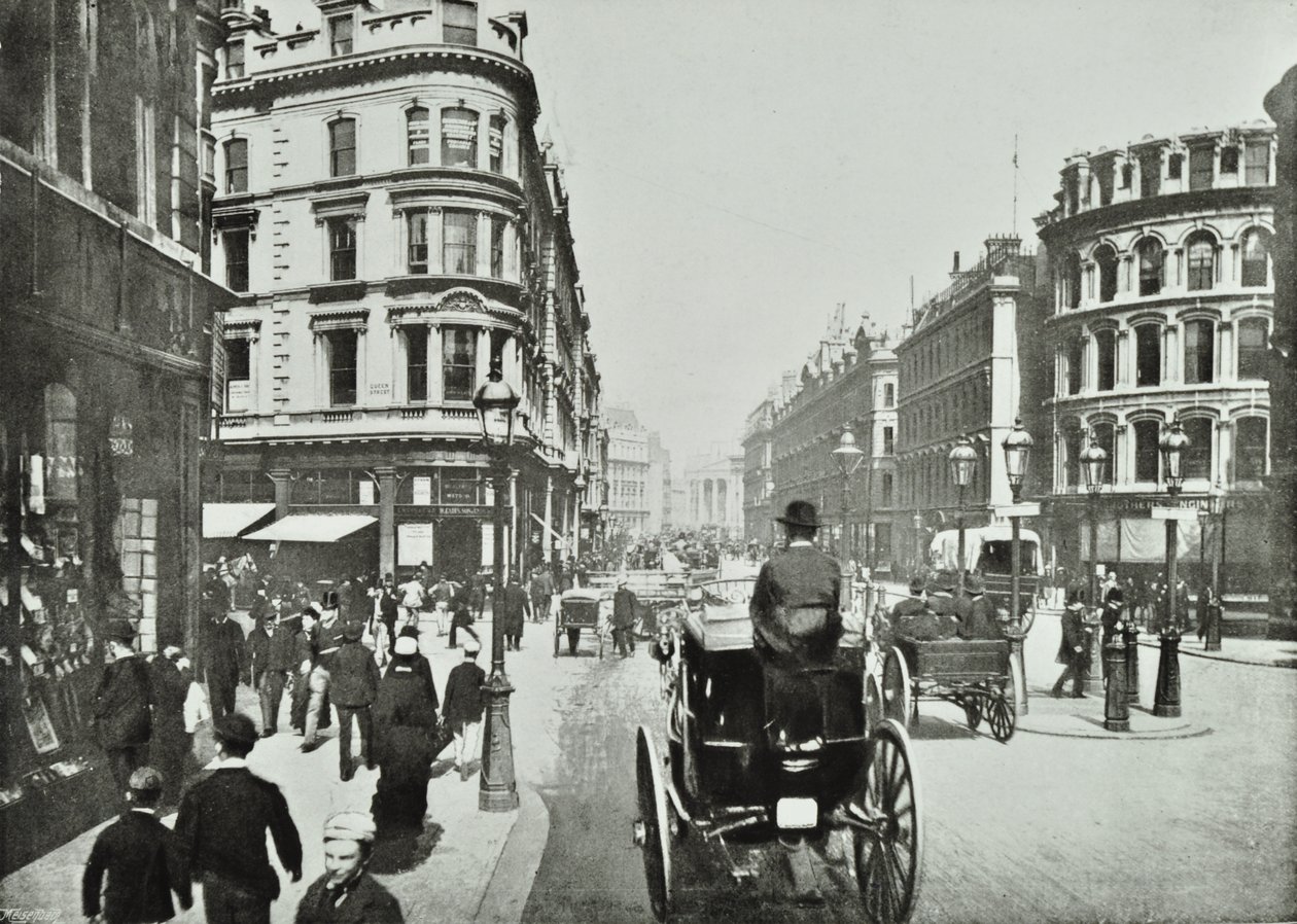 Queen Victoria Street, looking east from Queen Street, City of London, 1890 by English Photographer
