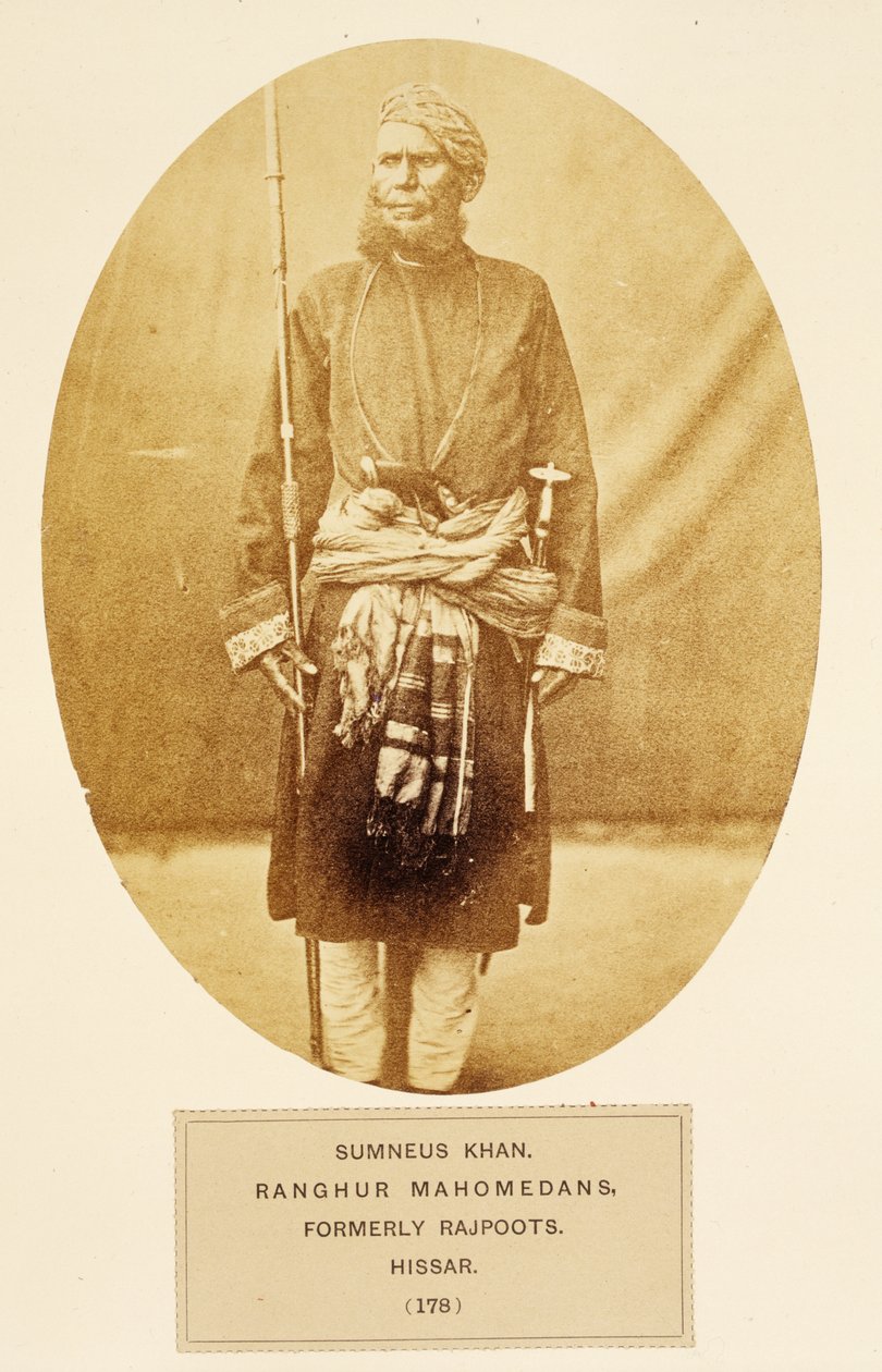 Sumneus Khan, Ranghur Mahomedans, formerly Rajpoots, Hissar, from The People of India, by J. Forbes Watson, published 1868 by English Photographer
