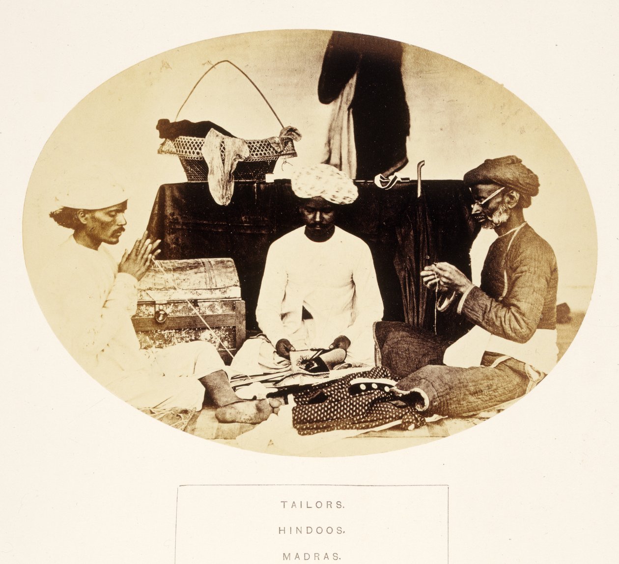 Tailors, Hindoos, Madras, from The People of India, by J. Forbes Watson, published 1868 by English Photographer