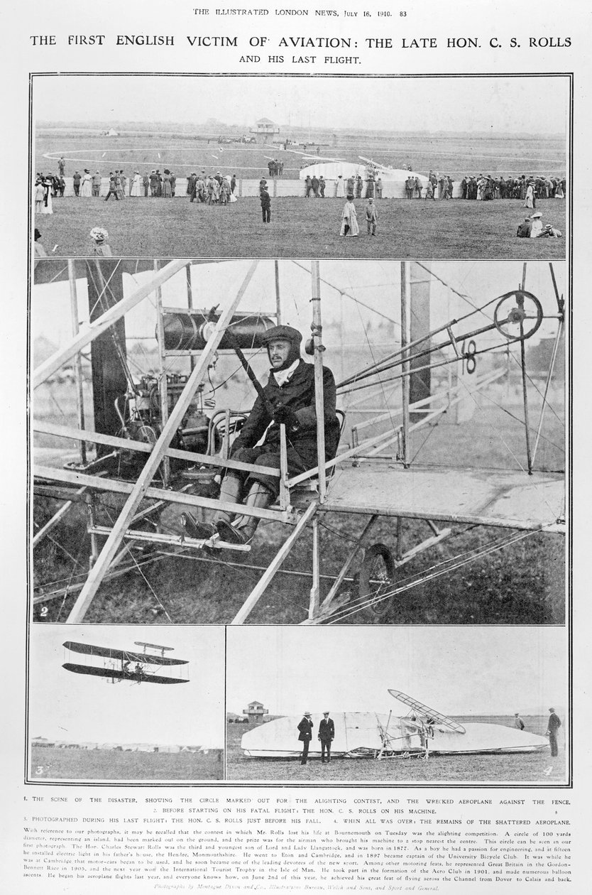 The First English Victim of Aviation: the Late Hon. C.S. Rolls, and His Last Flight, from The Illustrated London News, July 16, 1910 by English Photographer