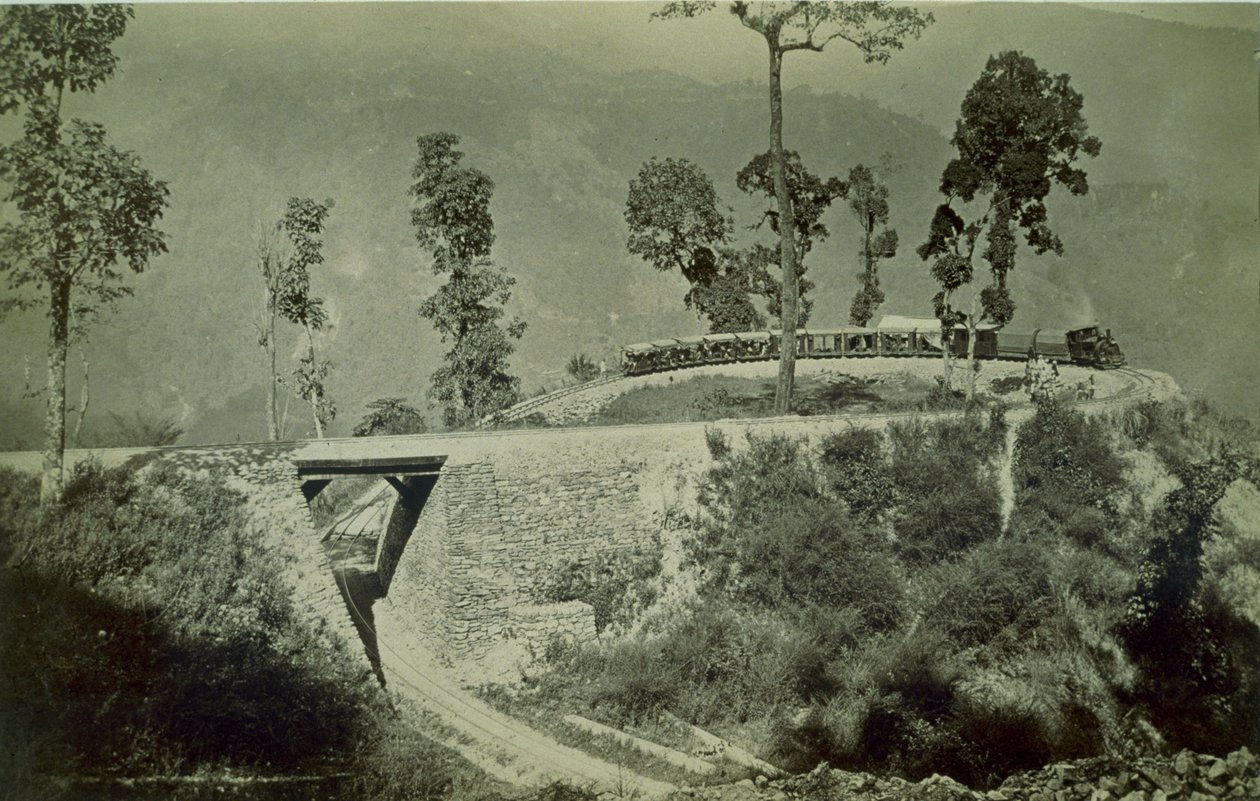 The loop at Agony Point at Tindharia on the Darjeeling Himalayan Railway, 1880s by English Photographer