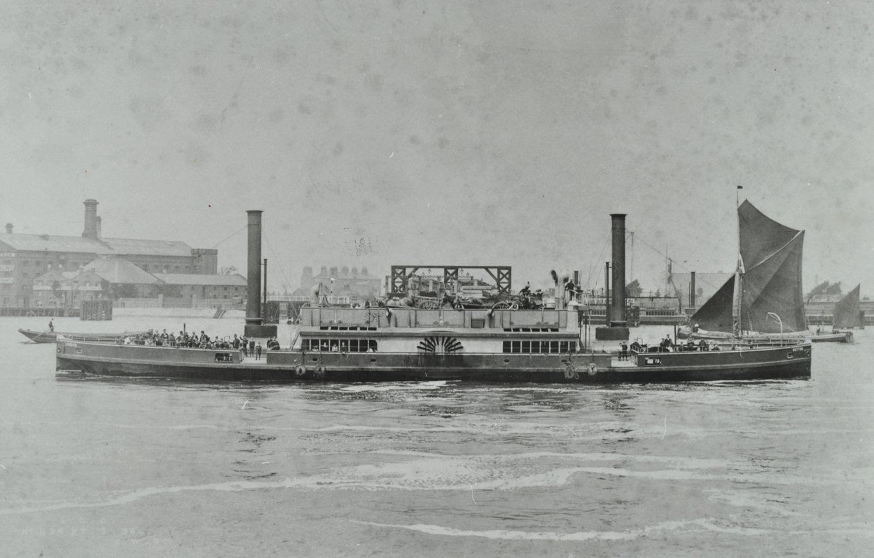 Woolwich Ferry: Ferryboat on the River, 1896 by English Photographer