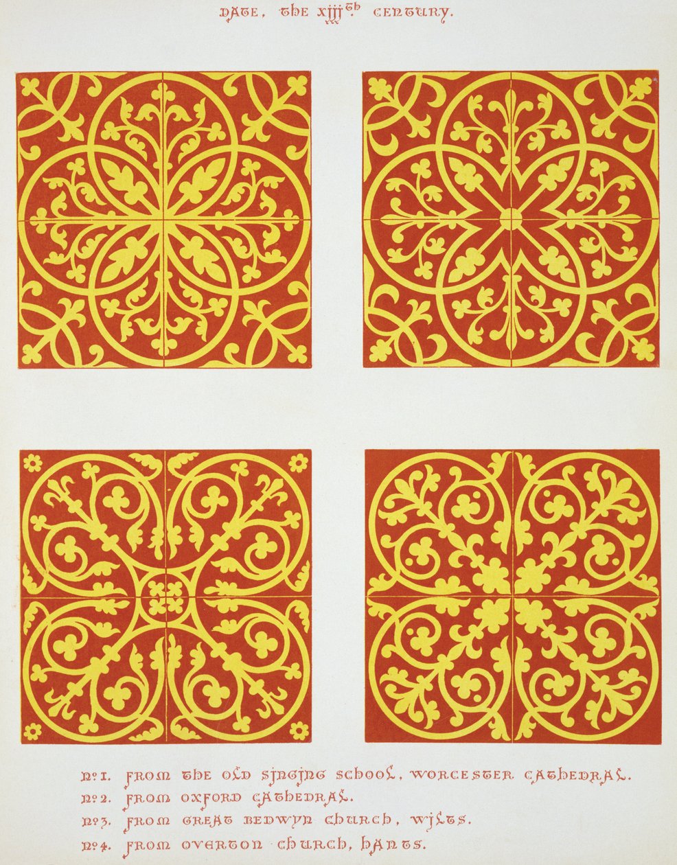 13th century tile designs, illustration from Specimens of Tile Pavements, Drawn from Existing Authorities, by Henry Shaw, 1858 by English School