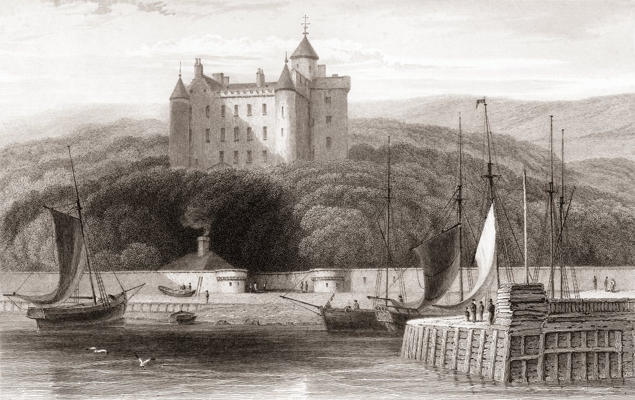19th century view of Dunrobin Castle, Sutherland, Scotland. From Churton