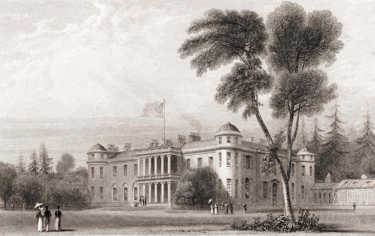 19th Century View of Goodwood House, West Sussex, Southern England. From Churton