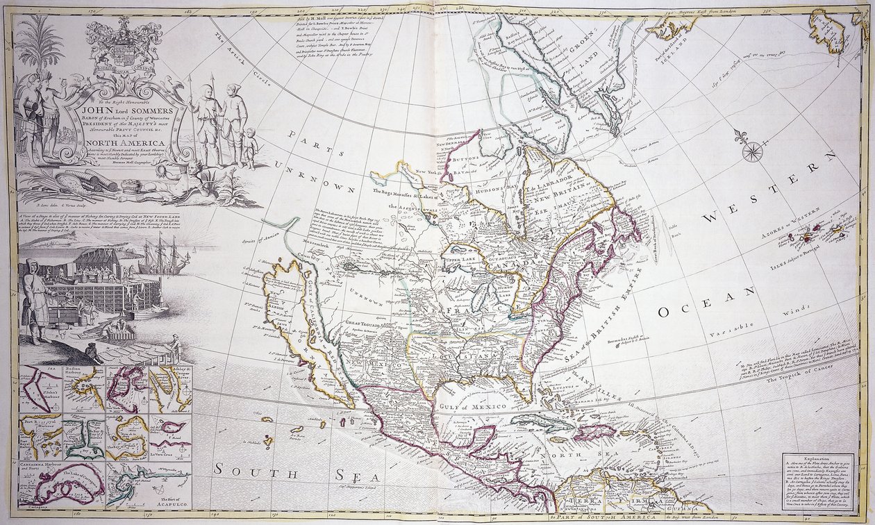 A Double-Page Map of North America by English School