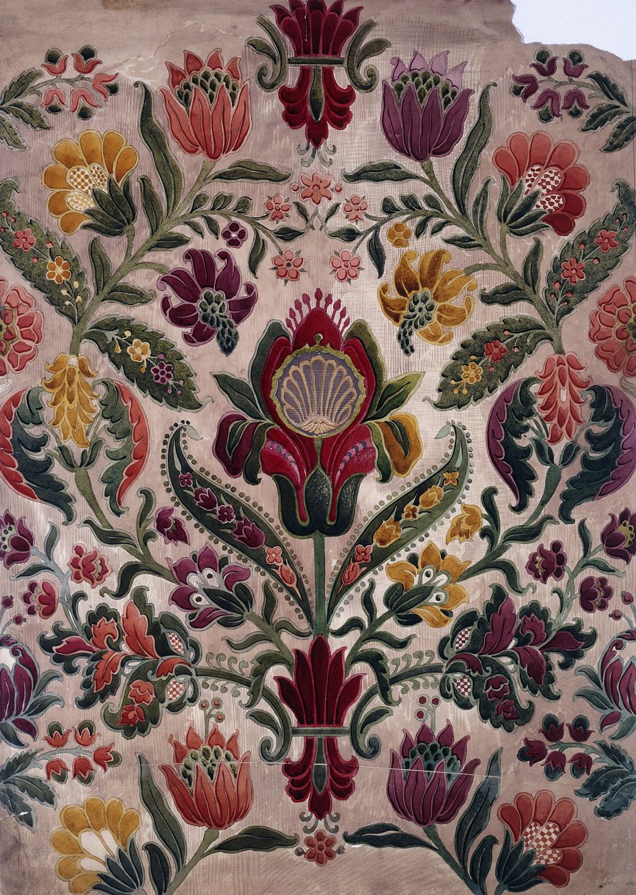 A Full-colour Cartoon of Tapestry, Silk or Wallpaper by English School