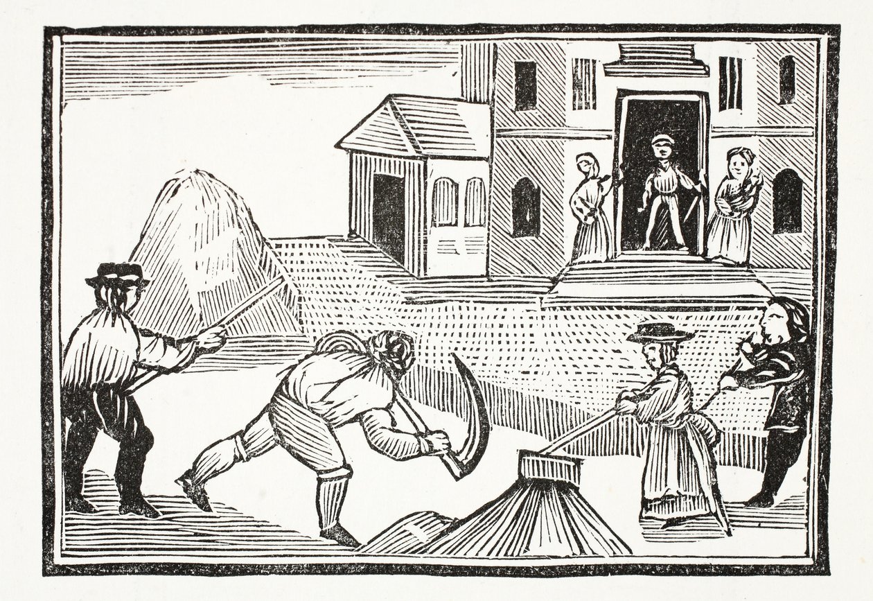 A Man mowing of Grass with a Scyth, which took all before it (illustration) by English School