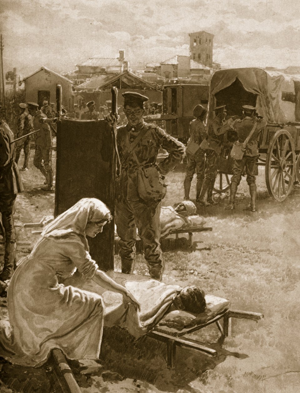 A Medical Station Dealing with Wounded Soldiers, 1914-19 by English School