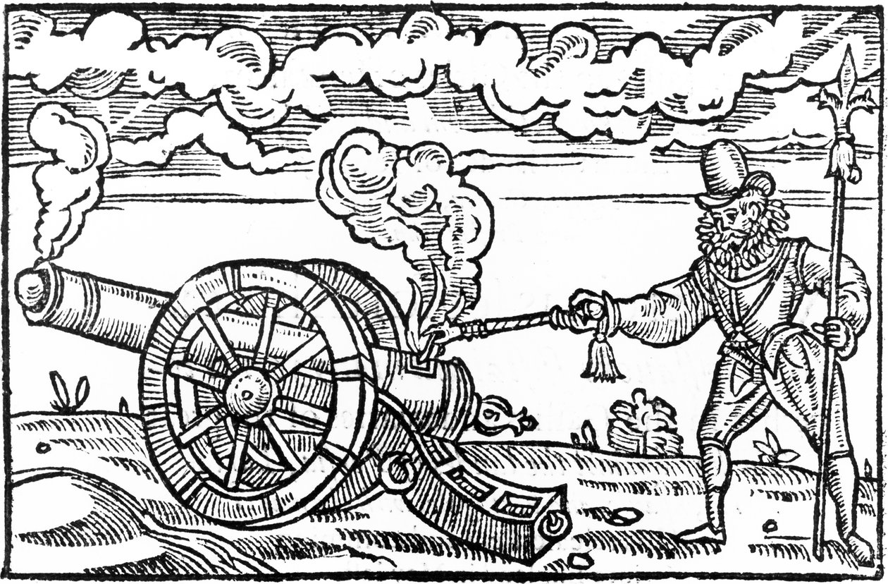 A Pikeman Lighting a Cannon by English School
