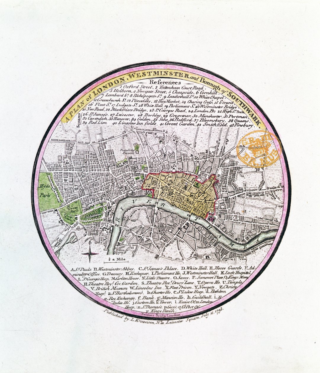 A Plan of London, Westminster and Borough of Southwark, 1793 by English School