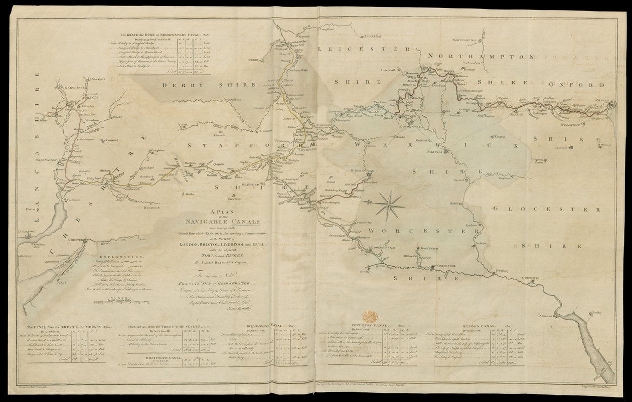 A Plan of the Navigable Canals now making in the Inland Parts of the Kingdom, for opening a Communication to the Ports of London, Bristol, Liverpool and Hull, with the adjacent Towns and Rivers. By James Brindley Engineer. Drawn by Rob.t Whitworth. by English School