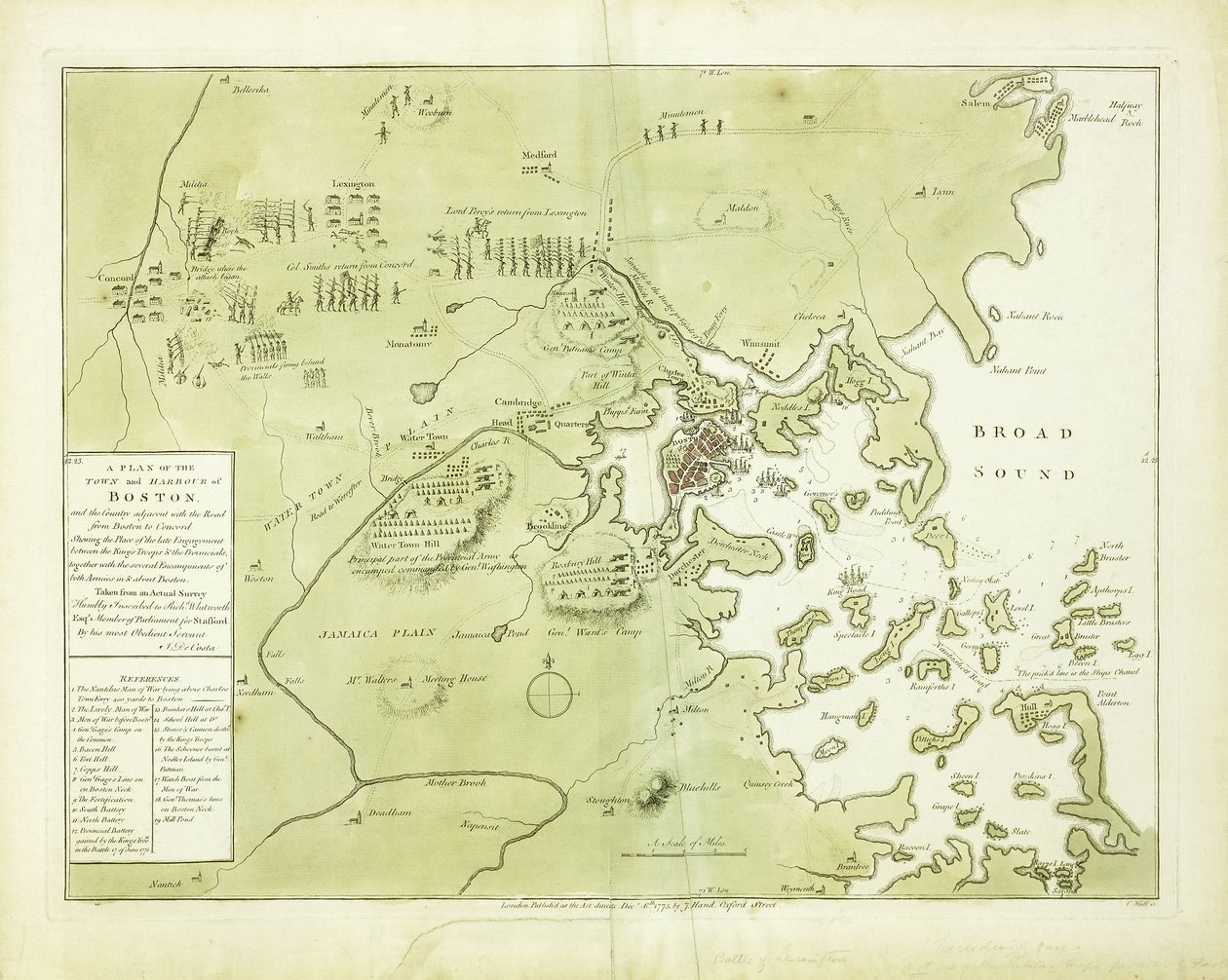 A Plan of the Town and Harbour of Boston and the Country adjacent by English School
